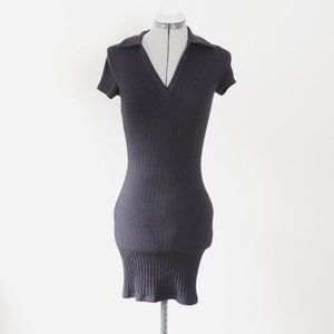 H&M Divided Black Ribbed Knit Polo Mini Dress Size XS